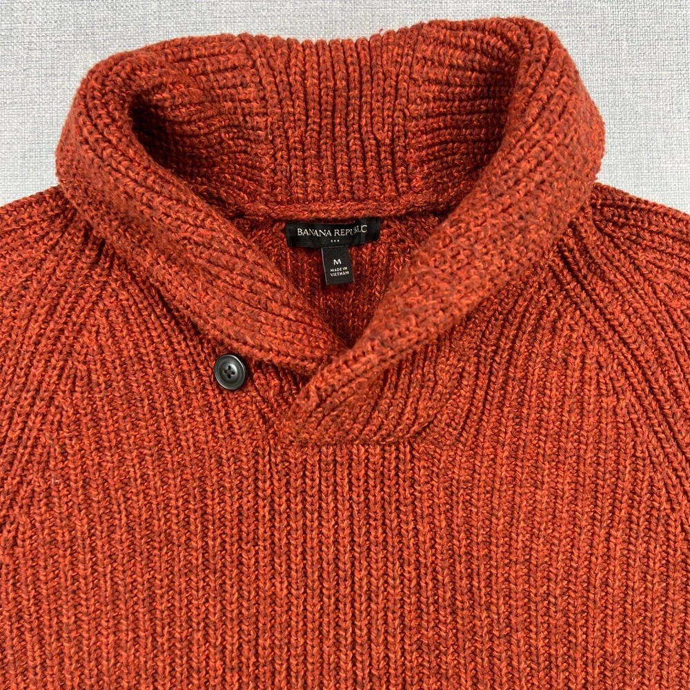 Banana‎ Republic Shawl Collar Sweater Mens M Rust Marled Knit Pullover Academia